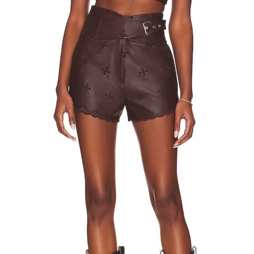 NWOT Revolve x Tularosa Sara Embroidered Faux Leather Short in Chocolate Brown